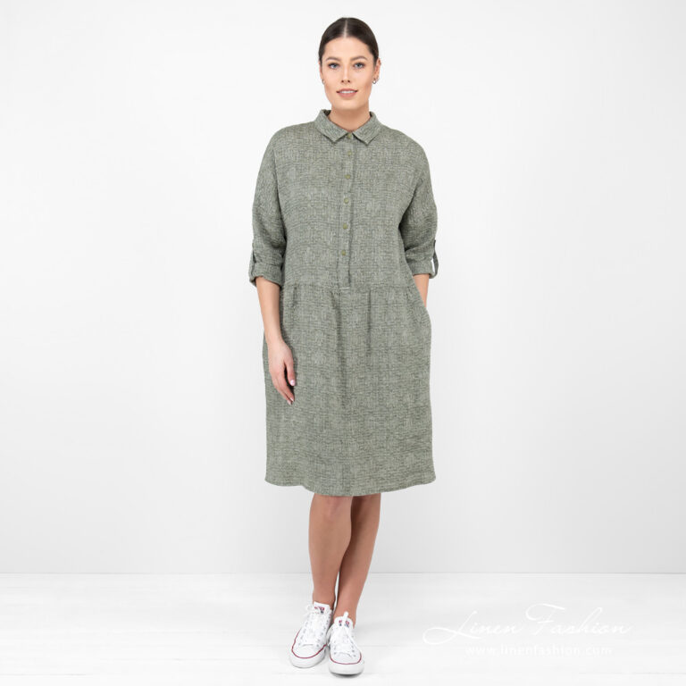 moss green linen dress.