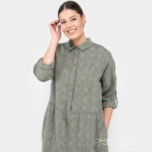 moss green linen dress with pockets.
