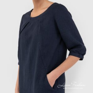 100% linen dress in navy colour.