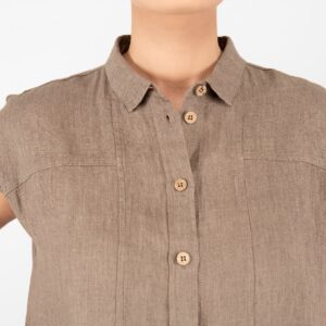 brown linen dress, with button closure