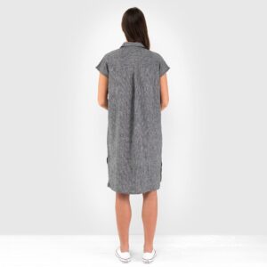 GINA black linen dress back side