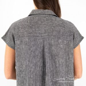 GINA black linen dress pleat on the back