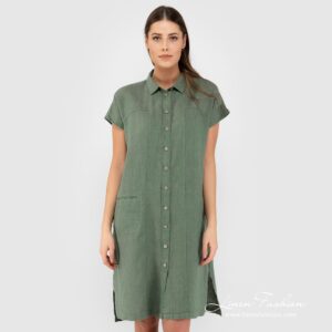 Green linen dress
