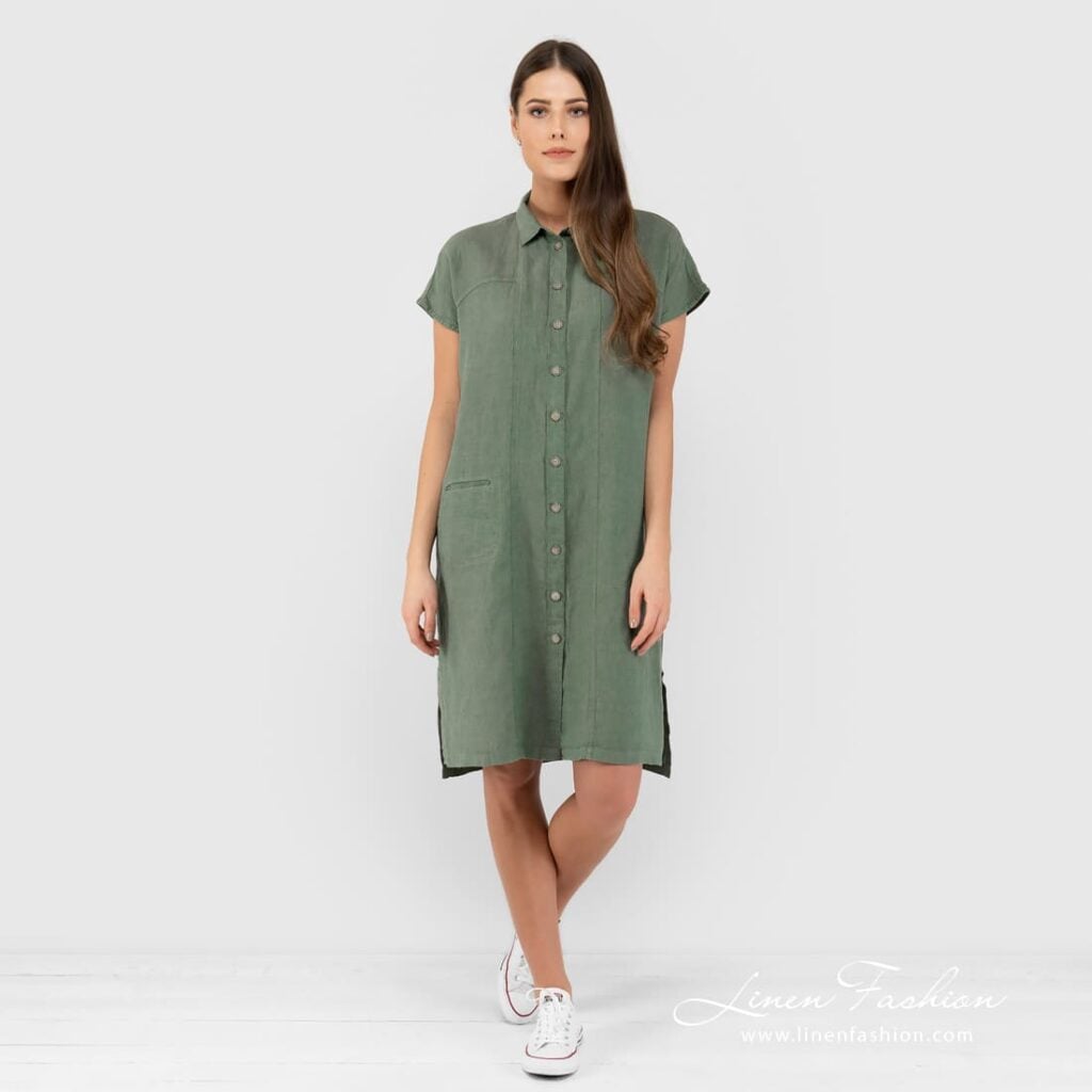 Green linen dress full size