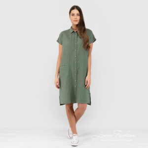 Green linen dress full size