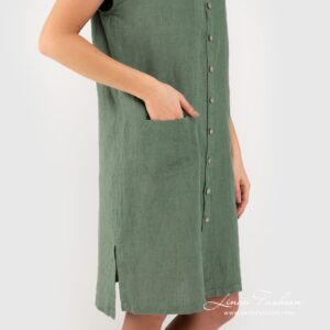 Green linen dress pocket