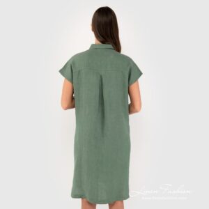 Green linen dress back side