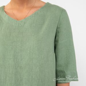 Green coloured 100% linen dress.