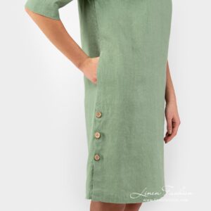 100% linen dress in green colour.