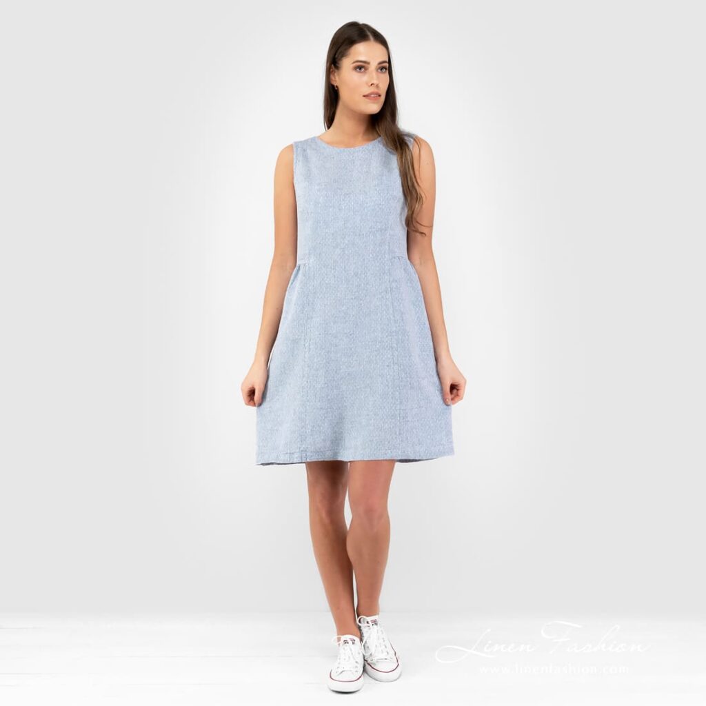 Blue linen dress full size