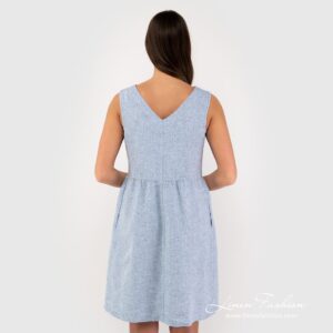 Blue linen dress back side