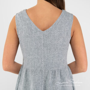 Grey linen dress V-neck on the back side
