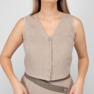 linen sand vest hidden button closure
