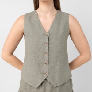 Linen vest grey-green with buttons