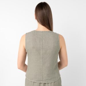 Linen vest grey-green with buttons, straight silhouette