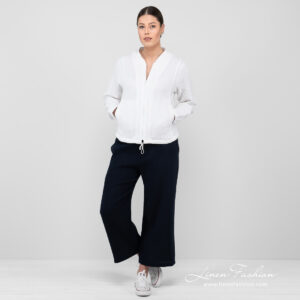 linen white bomber jacket front view.