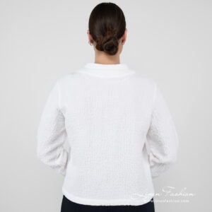 linen white bomber jacket from backside.