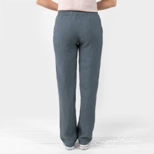 VERONA bluish grey linen pants from back side