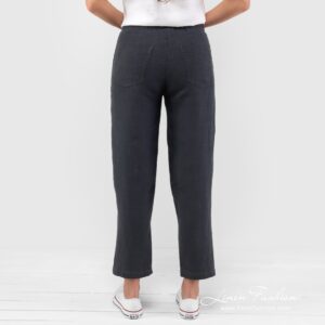 100% linen pants in dark grey.