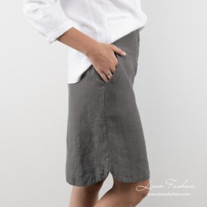 Skirt in grey color, 100% linen.