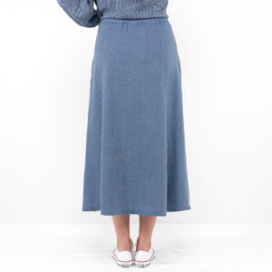 blue long linen skirt from backside.