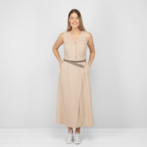 sand linen skirt with brown waist