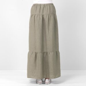 Long maxi linen grey-green skirt, elastic waist