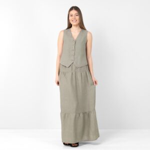Long maxi linen grey-green skirt