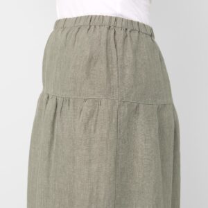 Long maxi linen grey-green skirt, gathered fabric