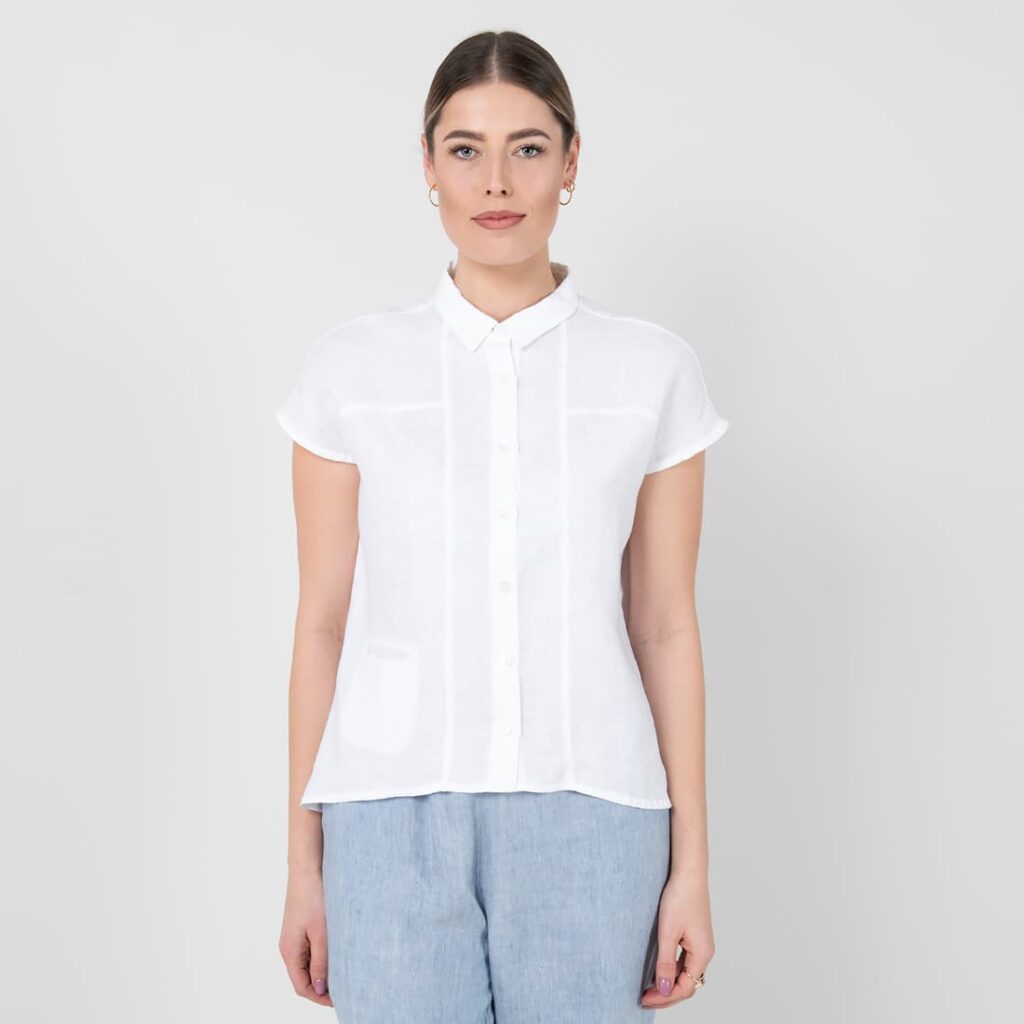 Linen shirt, optical white, short sleeves