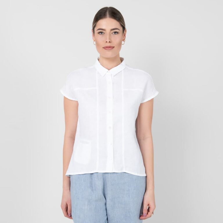 Linen shirt, optical white, short sleeves