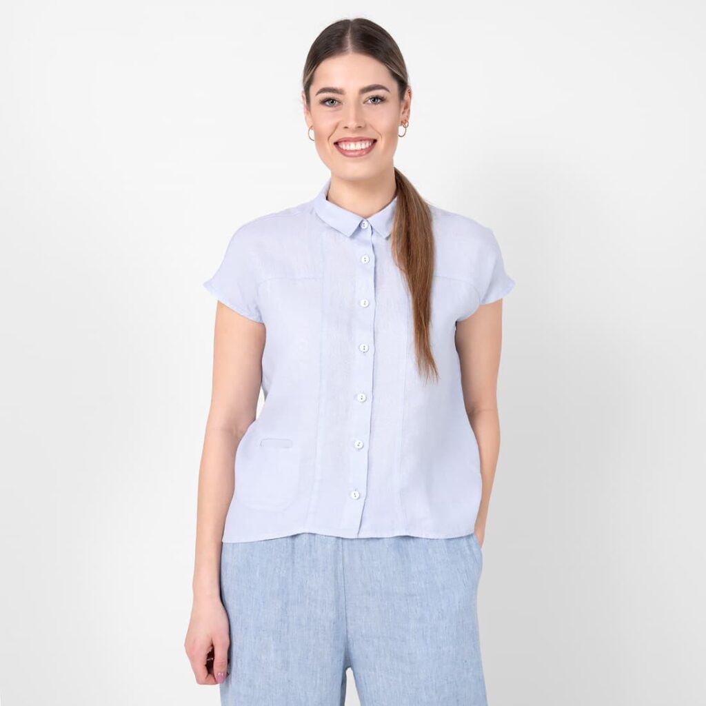 Linen bluish-grey shirt, short sleeves
