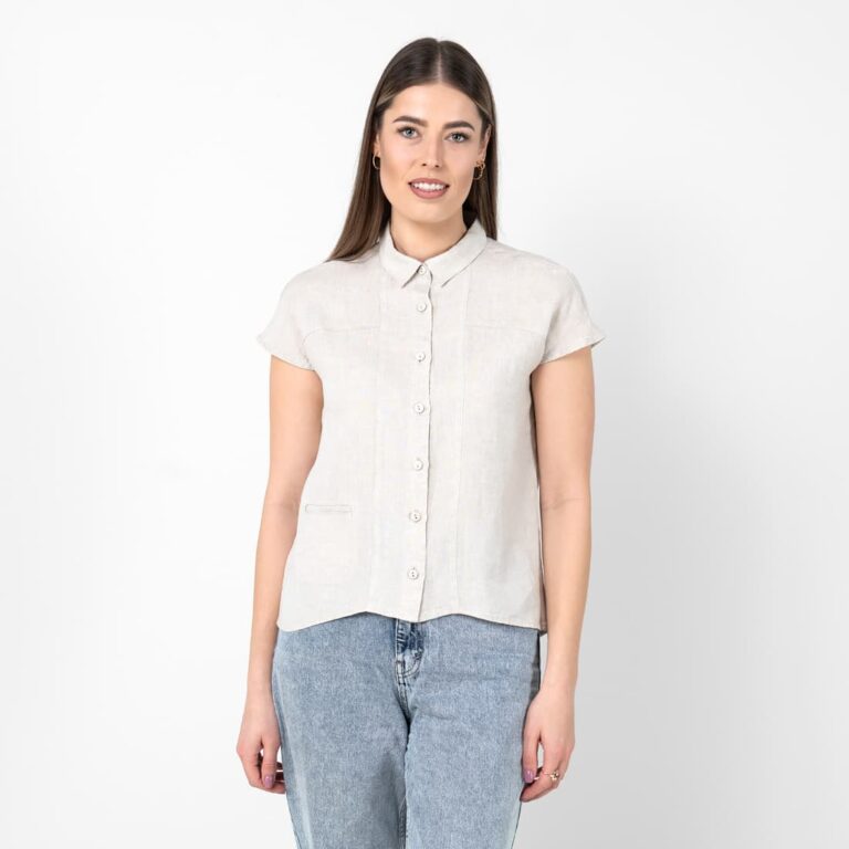 Beige linen shirt, classic collar