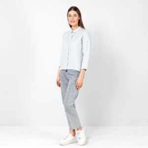grey blue linen shirt blouse, button down