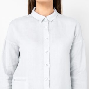 grey blue linen shirt blouse, classic shirt collar