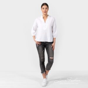 PALMA white linen blouse in full size