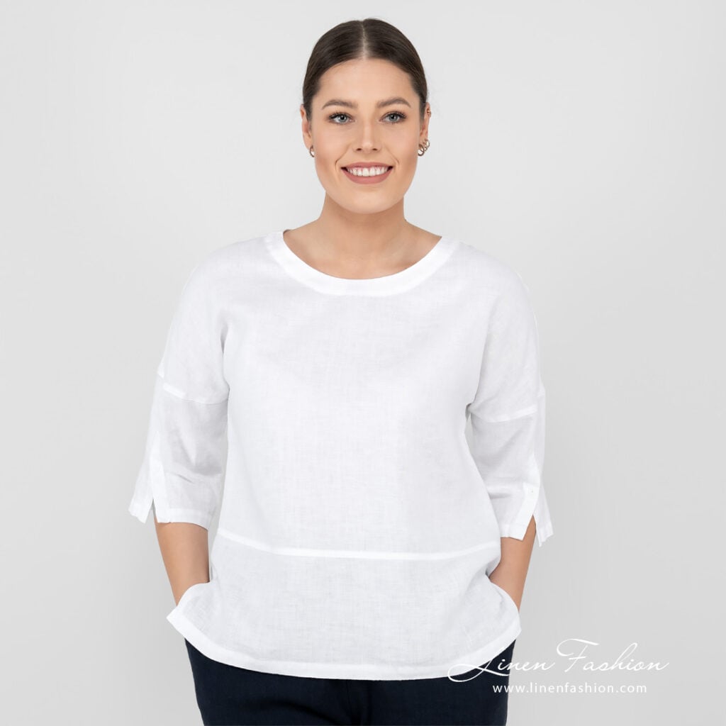 white linen blouse 3/4 sleeves.
