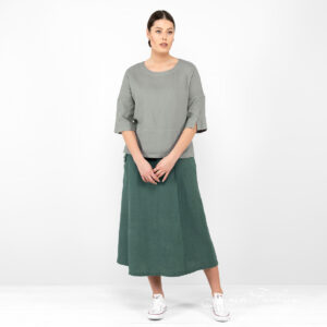 linen green blouse with sleeves full view.
