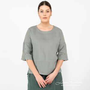 linen green blouse with sleeves.