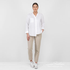 white linen blouse long sleeves in full view.