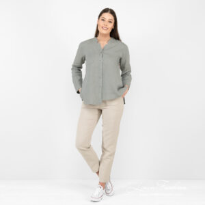 green linen blouse full view.
