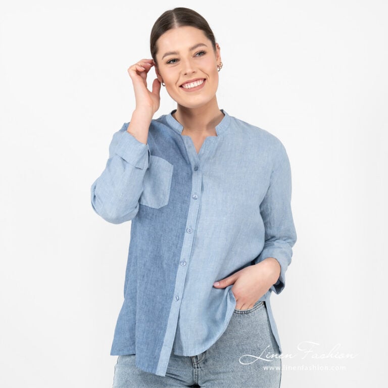 linen blue blouse.