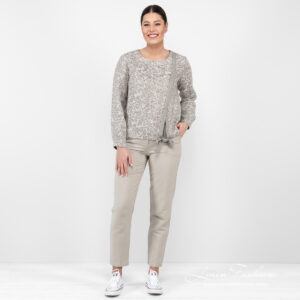 linen cotton beige jacquard blouse full view.