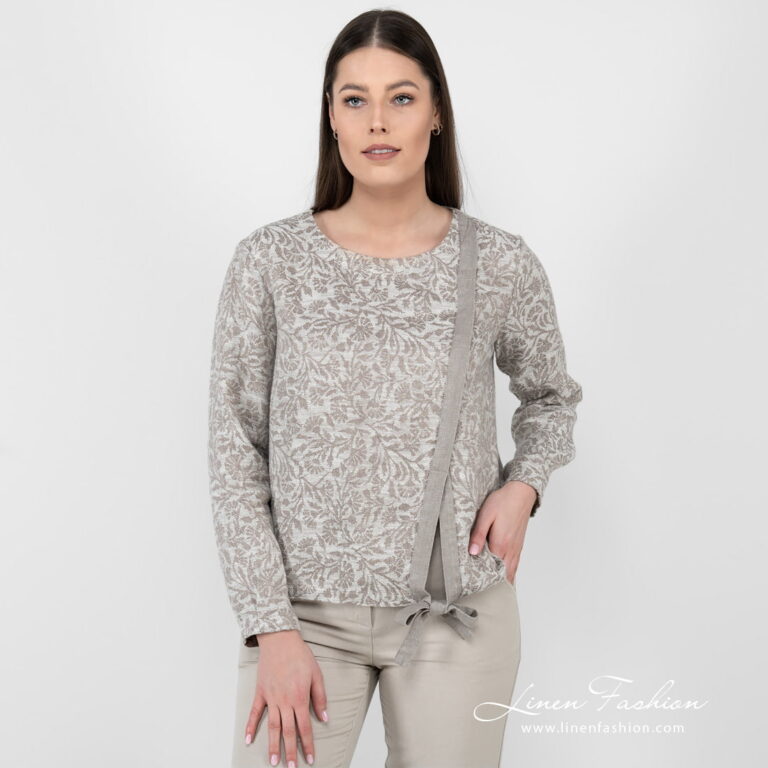 linen cotton beige jacquard blouse.