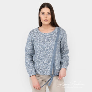 Linen cotton blue flower blouse.