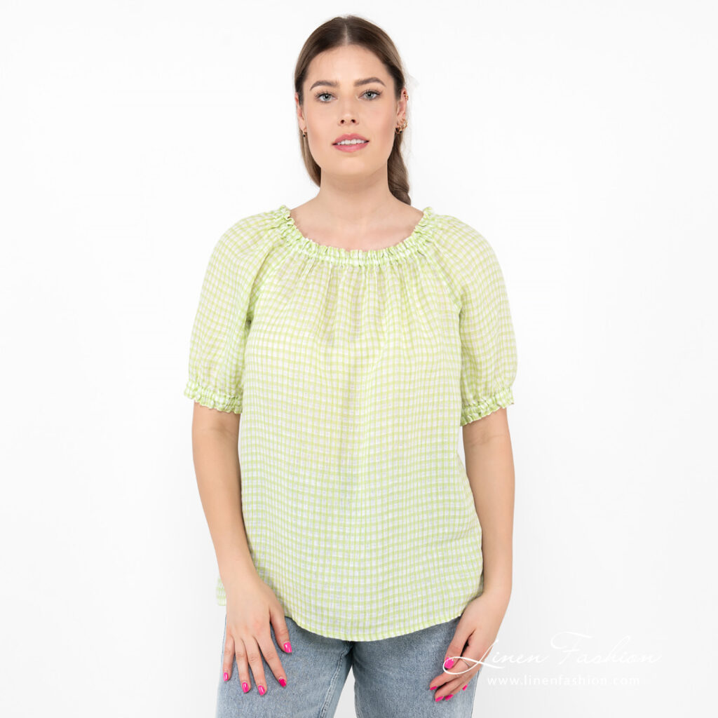 linen checked blouse.