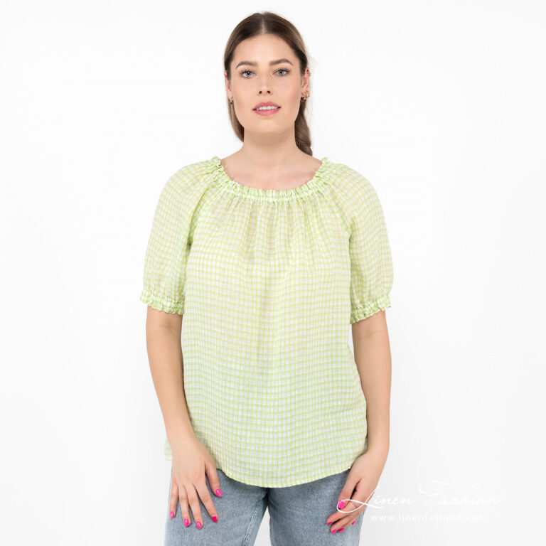 linen checked blouse.