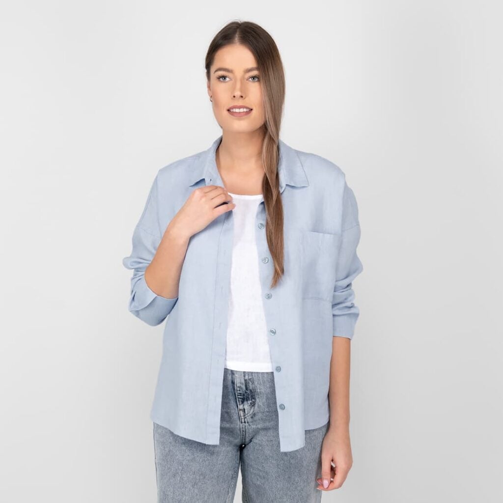 light blue linen shirt blouse