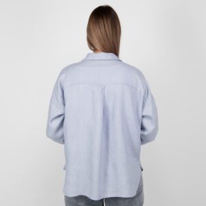 light blue linen shirt blouse; from backside