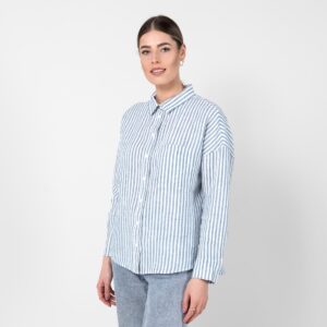 Striped blue linen shirt, long sleeves